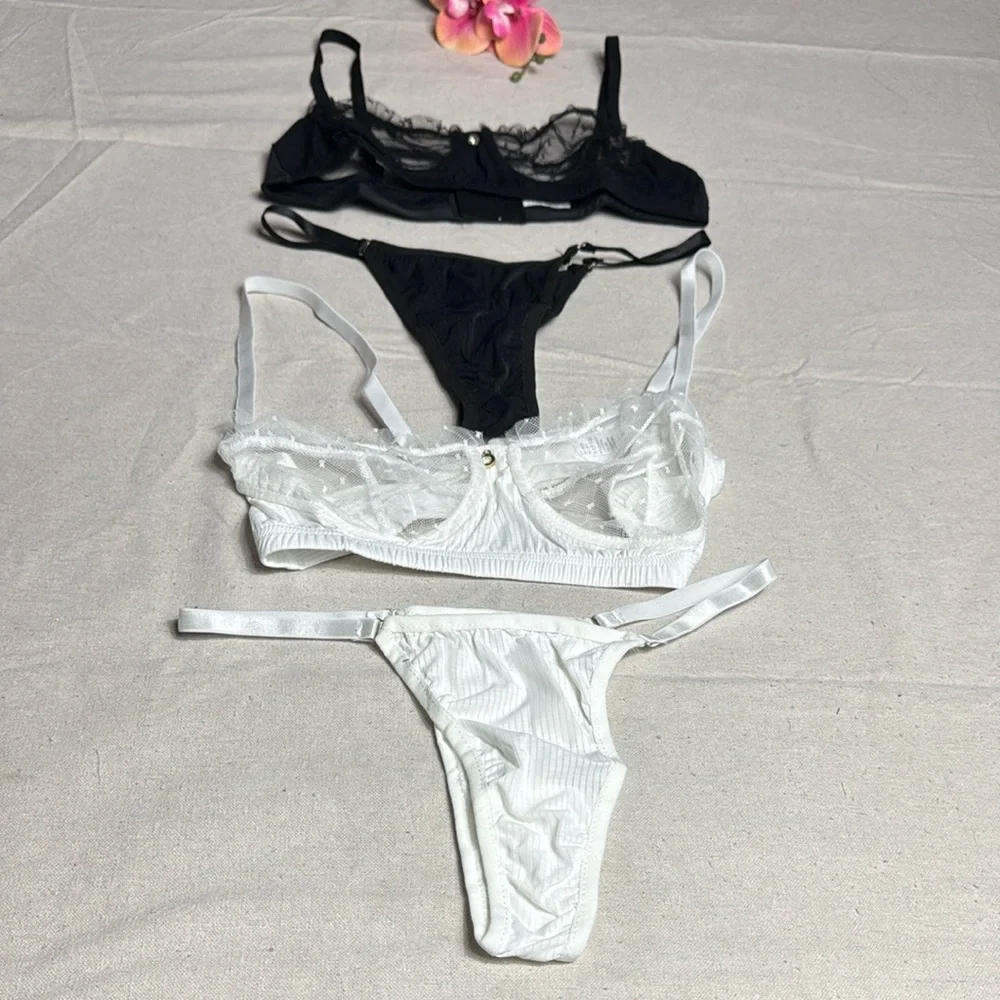 Bundle  Of 4  Pieces  Black / White Elegant Lingerie Set.
